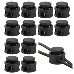 Produktbild: 12 Stück Kordelstopper Kunststoff Verschlüsse Kordelklemme, 2 Loch Schnellverschluss Schuhe,Schnürsenkel Federschnalle,Schwarz Schnürsenkel Clips für Kordelzug Taschen,Kleidung,Hut und Rucksäcke