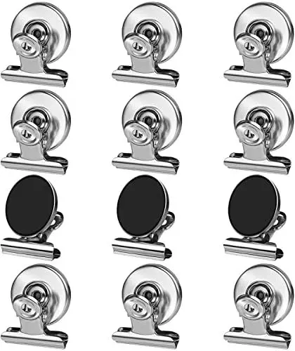 Produktbild: 12 Stück Magnetische Clips, Whiteboard Magnete für Magnettafel, Starke Kühlschrankmagnet Clips mit Kratzfesten Klebepads, Magnetische Metall Klammer, Starke Magnete Clip für Foto, Tasche, DIY – Silber