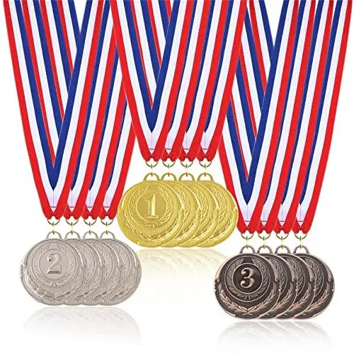 Produktbild: 12 Stück Metall Medaillen Gewinner Gold Silber Bronze mit Band Award Medaillen für Sport, Wettbewerbe, Buchstabierwettbewerbe, Party
