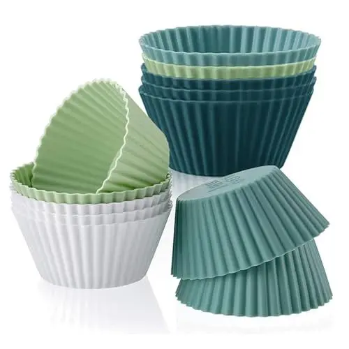 Produktbild: 12 Stück Muffinform Silikon, Silikon Muffinformen aus BPA-freiem Material Silikon Muffinförmchen für Muffins und Cupcakes, Wiederverwendbare Cupcakeförmchen