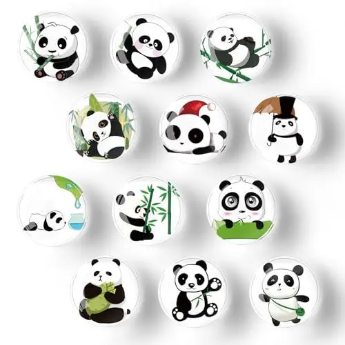 Produktbild: 12 Stück Panda Kühlschrankmagnete Rund 30mm Magnete für Magnettafel Kinder Kühlschrank Magnete Muster Geeignet für Whiteboards, Kühlschränke, Fotos, Magnettafel(A)