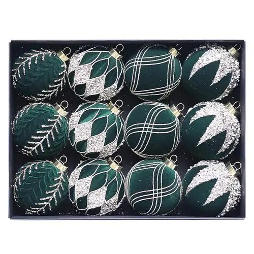 Produktbild: 12 Stück Samt-Weihnachtskugeln, Beflockte Weihnachtsbaumkugeln, Hängende Kugeln, Ornamente, Weihnachtsdekorationen, Baumkugel-Ornamente, Plüsch-Samt-Weihnachtsdekoration (A)