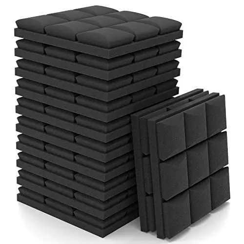 Produktbild: 12 Stück Schalldämmung Selbstklebend Akustikschaumstoff 5CM Schaumstoffplatte Schallabsorber Schalldämmung Wand Noppenschaumstoff Schallschutzmatte für Tonstudio, Arbeitszimmer