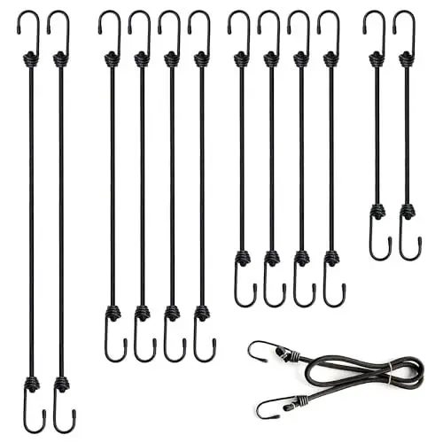 Produktbild: 12 Stück Spanngummi mit Haken Set,Vier Größen Strapazierfähige Expander mit,HakenFür die sichere Außenbefestigung von Fahrrädern, Planen, Gepäck und Ladung.