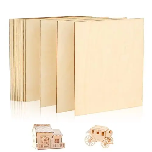 Produktbild: 12 Stück Sperrholz Holzplatte, Holzplatten zum Basteln Quadratische Sperrholzplatte Dünnes Balsaholz Platten 2mm für Laserprojekte DIY-Holzmuster-Bastelmuster Gemälde (200 x 200 x 2 mm)