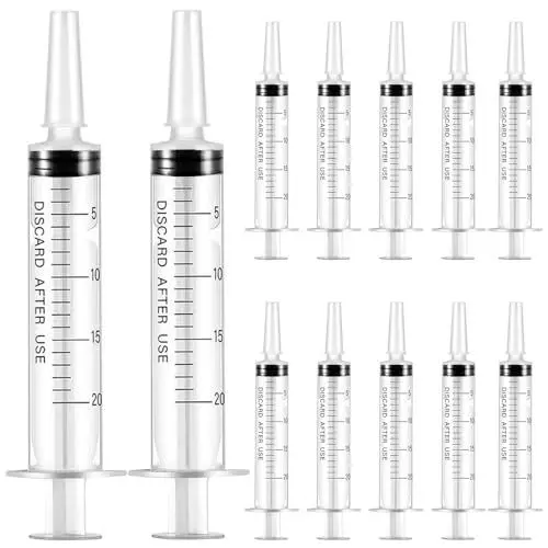Produktbild: 12 Stück Spritzen 20ml mit Deckel, Kunststoffspritze Ohne Nadel Sterile Spritzen, Einzeln Verpackte Flüssigkeitsspritze für Labor,Tierfütterung, Pflanzenbewässerung