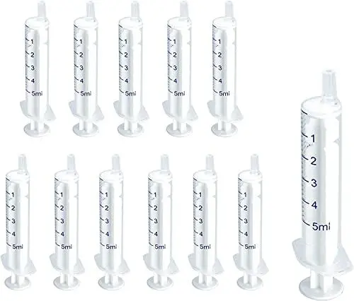 Produktbild: 12 Stück Spritzen 5ml, Laborspritzen Plastikspritze ohne Nadel, Futterspritze, Spritze für Flüssigkeit, geeignet für wissenschaftliche Labore, Messen, Gießen, Nachfüllen