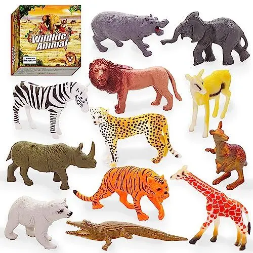 Produktbild: 12 Stück Tiere Figuren, Tiere Spielfiguren , Tierfiguren Kinder, Geschenke für 3 4 5 6 7 jährige Geschenke für Kinder zu Weihnachten und Silvester für die Erziehung von Kindern über Wilde Tiere