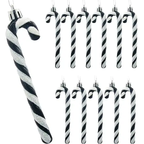 Produktbild: No-Hell 12 Stück Weihnachten Zuckerstange Ornamente Weihnachtsbaum Hängende Anhänger Zuckerstangen für Weihnachtsparty-Zubehör (schwarz und weiß)