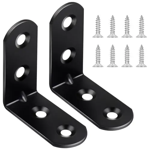Produktbild: 12 Stück Winkelverbinder Schwarz 40×40×16mm, Jeboler Kleine Winkel Kohlenstoffstahl Metallwinkel 90 Grad Stuhlwinkel Mit 48 Stück Schraube, Winkel Stütze für Holz Möbel Tabelle
