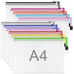 Produktbild: 12 Stück bunte Dokumententasche A4 wasserdichte Dokumententasche Reissverschluss,Datei Tasche Kunststoff für Dokumente, Quittung, Papier, Schule, Prüfungsblatt, Kosmetik, Reise