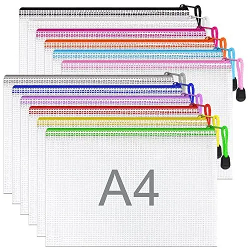 Produktbild: 12 Stück bunte Dokumententasche A4 wasserdichte Dokumententasche Reissverschluss,Datei Tasche Kunststoff für Dokumente, Quittung, Papier, Schule, Prüfungsblatt, Kosmetik, Reise
