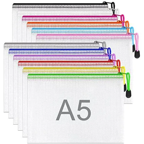 Produktbild: 12 Stück bunte Dokumententasche A5 wasserdichte Dokumententasche Reissverschluss, A5 transparent Dokumententasche Kunststoff für Dokumente, Quittung, Papier, Schule, Prüfungsblatt, Kosmetik, Reise