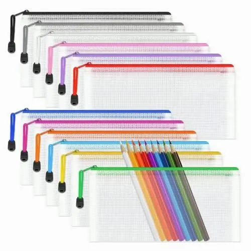 Produktbild: 12 Stück bunte Dokumententasche A6 wasserdichte Dokumententasche Reissverschluss,Datei Tasche Kunststoff für Bürobedarf,Dokumente,Quittung,Papier,Schule,Prüfungsblatt,Schreibwaren, Kosmetik, Reise