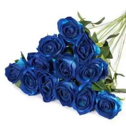 Produktbild: 12 Stücke Kunstblumen Seidenblumen Rosen 51*7cm Kunstblumen Blätter und Verstellbare Stiele,Realistisch und Weich Künstliche Blumen für DIY Hochzeitsfeier,Valentinstag,Zuhause Dekoration(Blau)