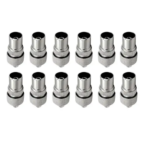 Produktbild: 12 Stücke Metall TV Antennen Koaxial Stecker,5 Buchse & 5 Stecker TV Antennen Koaxialkabel Adapter, Weiblich Männlich Koaxialkabel RF Antennenstecker für RF Kabel, Vernickelt
