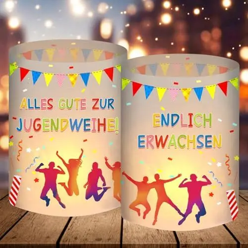 Produktbild: 12 Windlicht Tischdeko, Deko Jugendweihe Junge Mädchen 2025, Alles Gute Zur Jugendweihe Party Dekoration Geschenke, Endlich Jugendweihe Gastgeschenk, Geeignet für Teelichter oder Kerzen