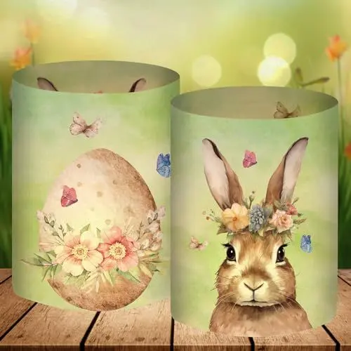 Produktbild: 12 Windlicht Tischdeko Ostern, Ostern Deko, Modern Dekoration Frühlingsdeko, Osterdeko Innen, Deko Frühling Grün, Geeignet für Teelichter oder Kerzen