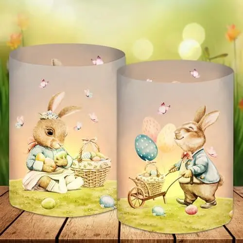Produktbild: 12 Windlicht Tischdeko Ostern, Ostern Deko Tisch, Modern Ostern Dekoration, Frühlingsdeko Osterdeko Innen, Deko Frühling, Osterdekoration Grün, Geeignet für Teelichter oder Kerzen