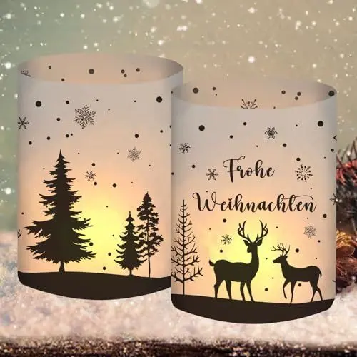Produktbild: 12 Windlicht Tischdeko Weihnachtsdeko Innen, Weihnachten Deko Tisch, Christmas Decorations, Weinachtsdekorationen, Frohe Weihnachten, Geeignet für Teelichter oder Kerzen