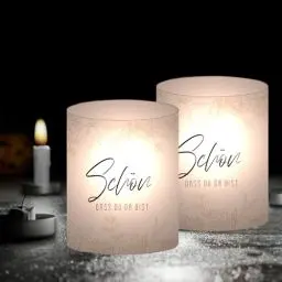 Produktbild: 12 Windlichter Tischdekoration, Schön DASS Du da bist, Passend für Teelichter oder Kerzen (Schwarz)
