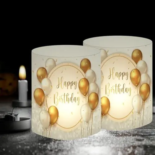 Produktbild: 12 Windlichter Tischdekoration, Schön DASS Du da bist, Tischdeko Happy Birthday, Passend für Teelichter oder Kerzen (Happy Birthday A)