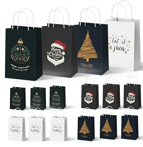 Produktbild: 12 XXL Geschenktaschen Geschenktüten für Weihnachten: Große Weihnachtstüten ideal für Präsente & Geschenke Weihnachtstaschen
