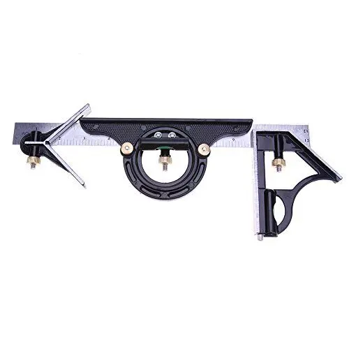 Produktbild: 12 Zoll einstellbare Kombination Winkel 45 Grad rechts Winkelmesser Quadrat Set, einstellbare Schiebe Kombination Quadrat Lineal & Winkelmesser Ebene messen Mess-Set, Zoll/metrisch