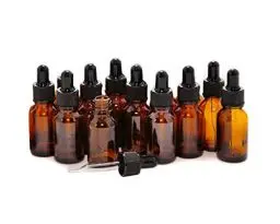 Produktbild: 12 nachfüllbare 10 ml bernsteinfarbene Glas-Tropfen für ätherische Öle, Aromatherapie, Kosmetik, Elite Flüssigkeitsbehälter, Topflappen mit Glaspipette und schwarzen Kappen