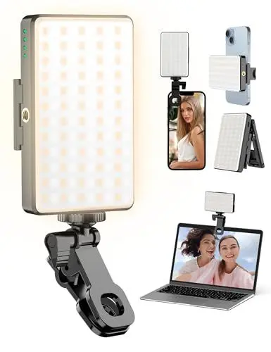 Produktbild: 120 LED Video Leuchte Handy Selfie Licht, Wiederaufladbar Taschengroßes Clip-On-Fülllicht CRI95 + High Power Panel Kompatibel für Bilder, Reisen, Videos, Tiktok-Live-Streaming, Zoom-Meetings