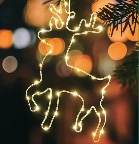 Produktbild: 120 LED Weihnachtsdeko Fenster, 8 Modi Warmweiß Weihnachtsbeleuchtung mit Fernbedienung und Timer, Batteriebetriebene Rentier Fenster Lichterkette für Fenster Beleuchtung Deko Hängen (2 Stück)