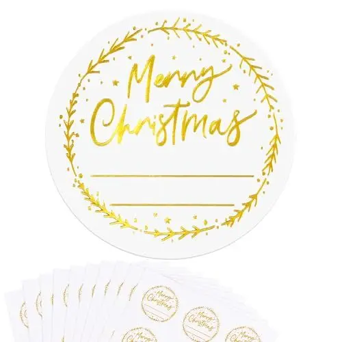 Produktbild: 120 Stk 4cm Weihnachtsaufkleber Selbstklebend Aufkleber Weihnachten Etiketten Marmeladenglas Sticker Weihnachtssticker Geschenksticker für Geschenktüten Gewürzetiketten Geschenkaufkleber (Gold)