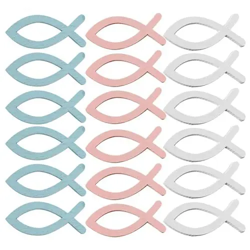 Produktbild: 120 Stück Holz Fisch Deko, Streudeko Kommunion Holzfische Tischdeko Kommunion Streudeko Konfirmation Holz Deko Fische Verzierung für Taufe(Rosa,Weiß,Blau)