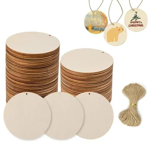 Produktbild: 120 Stück Holzscheiben Holzplatte Rund Holzscheiben zum Basteln 5cm x 2mm für Weihnachten, DIY-Projekte, Kunsthandwerk, Kinder Geschenkanhänger & Kartenherstellung