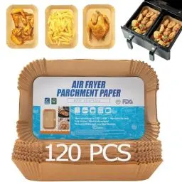 Produktbild: 120 pcs Backpapier für Heißluftfritteuse ninja dual zone. Airfryer Backpapier für Ninja, Air Fryer Accessories kompatibel mit Ninja AF300EU AF400EU, Princess und anderen Dual Zone Air Fryer