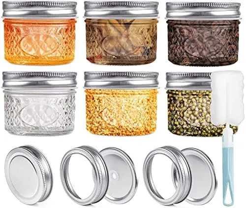 Produktbild: YUEYEE 6er 120ml Einmachgläser mit Schraubdeckel und Bändern,Dessertgläser mit Deckel Kleine Marmeladengläser Weihnachten für Gewürze,Gelee,Marmelade,Joghurt,Joghurtgläser mit Deckel mit Ersatzdeckel