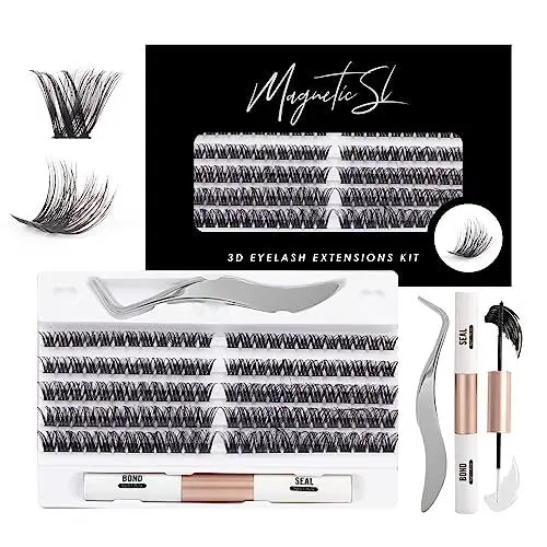 Produktbild: 120pcs Wimperns Cluster DIY Wimpern-Extensions Kit mit Applikator und Wimpernkleber und Versiegelung Falsche Wimpern Natürlicher Look C D Curl Länge Mix 10-16MM-DM01