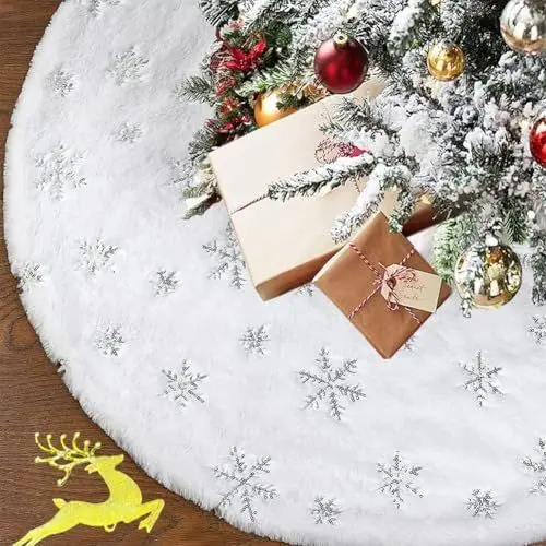 Produktbild: 122cm Weihnachtsbaum Rock Weihnachtsbaumdecke Rund Weihnachtsbaum Decke Groß Fell Christbaumdecke Christbaumständer Teppich Baumdecke Weihnachtsbaum Deko