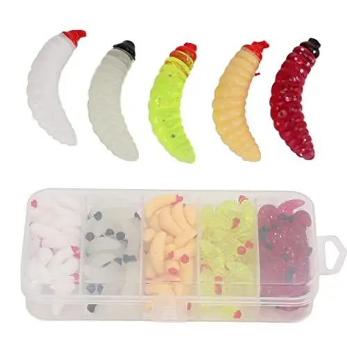 Produktbild: 125 Stück Köder für Barsch-Angelwürmer, weiche künstliche Brotwurm-Angelköder, biomimetische Regenwurm-Köder, Wurm-Angelköder, leuchtende PVC-Glüh-Weichköder für Barschangeln