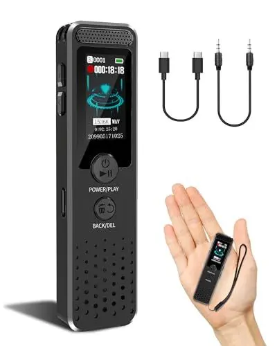 Produktbild: 128GB Diktiergerät Mini mit Wiedergabe, Tonnlog 1536Kbps Sprachaktiviertes Diktiergerät, USB-C Aufnahmegerät für Vorlesungen Meetings Klassen