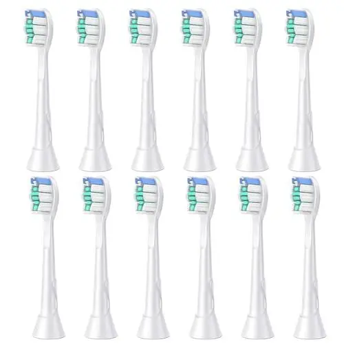 Produktbild: 12er Aufsteckbürsten Kompatibel mit Philips Sonicare Elektrische Zahnbürste Ersatzbürsten, Weiße Zahnbürstenköpfe.