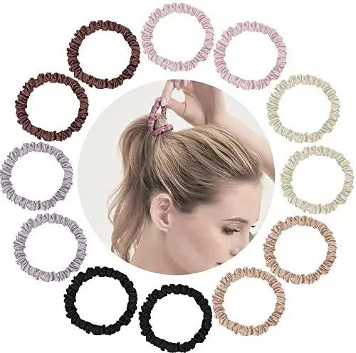 Produktbild: 12 Stück Yomaido Scrunchies Haargummi, Seide Haarringe Satin Haargummi Klein, Silk Scrunchie 6 Farben, Hair Ties Für Damen Und Frauen,Pferdeschwanz Reißfeste Zopfgummis