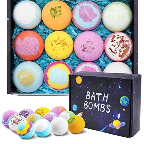 Produktbild: 12er-Set Badebomben, sprudelnde, organische Badebomben für Kinder, Frauen und Männer, handgemachte, natürliche, vegane Badebomben mit verschiedenen organischen ätherischen Ölen, perfekt für Sprudel- u