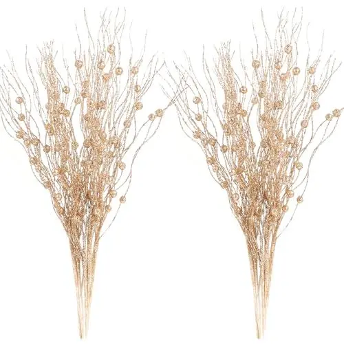 Produktbild: 12Pack künstliche Glitter Rollen Beerenstamm Ornamente, 41cm Sekt Beeren Stiele Zweig dekorative Sticks für Christbaumschmuck Weihnachtsdeko Adventskranz Deko Weihnachtsgirlande Türkranz Weihnachten
