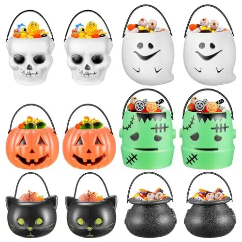 Produktbild: 12Stück Halloween Schwarz Kessel Mit Griffen Kleine SüßEs Oder Saures SüßIgkeiten Halter Halloween Candy Bucket Trick Oder Behandeln Töpfe Mini Kessel Töpfe Kürbis Candy Eimer Party Favors