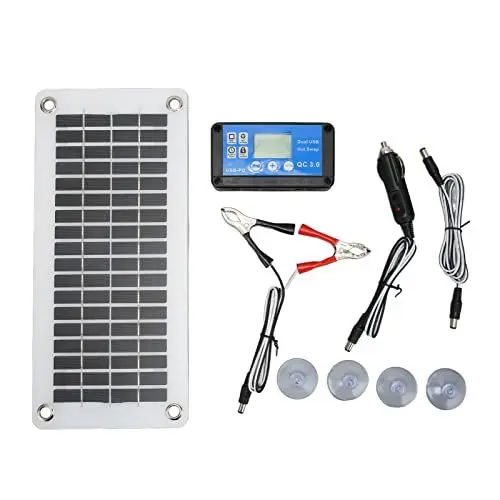 Produktbild: 12V 30W Solarpanel Kit, Tragbares Solarpanel, Tragbares Solarmodul mit Controller, Festem Saugnapf, für Wohnmobil, Auto, Schiff, Camping, für Wohnmobile