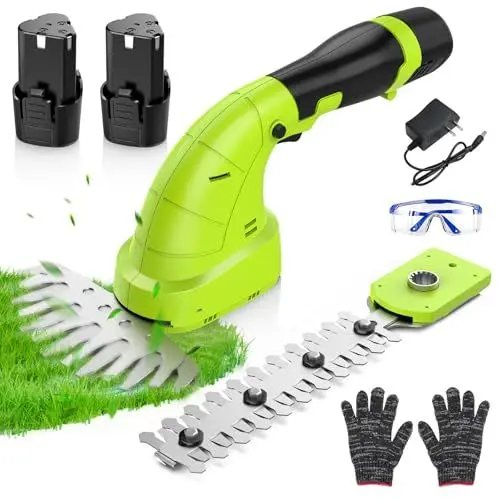Produktbild: 12V Heckenschere Akku 2-in-1 Elektrisch Strauchschere Grasschere mit 2 Stück 1500mAh Akku und Ladegerät Gartenschere Elektrische Rasenschere mit 2 Messerlänge Schnittbreite Rasenkantenschneider