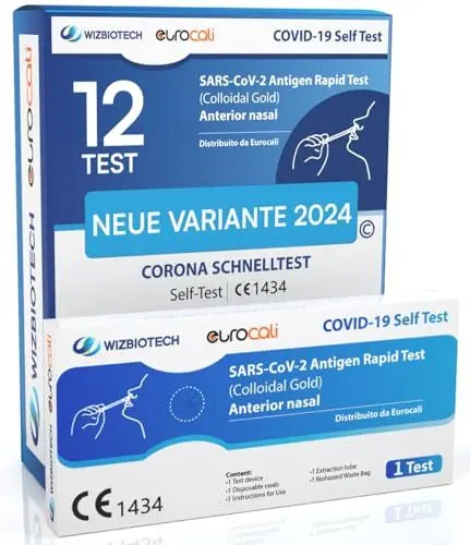 Produktbild: 12x Corona Schnelltest Neue Variante 2025 Test Covid-19 Selbsttest Nasales Antigentest auf SARS-CoV-2 für zu Hause zur Eigenanwendung - 12 Stück Einzelverpackt