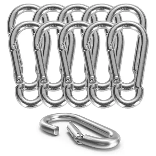 Produktbild: 12x Karabinerhaken Set - 55 mm - Schnapphaken & Karabiner klein aus Aluminium - zum Camping & Wandern - Befestigung an Schlüsselanhänger & Gürtel & Rucksack