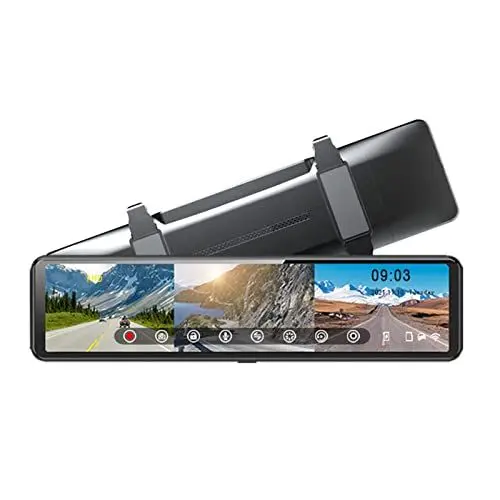 Produktbild: 12-Zoll-Spiegel-Dashcam-Rückfahrkamera, HD Smart 1080P-Rückspiegel-Videorecorder, IPS-Bildschirm, Sprachsteuerung, 3-Kanal-Bildschirmanzeige, Einparkhilfe